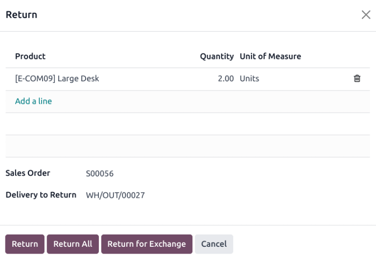 View of a reverse transfer creation page.