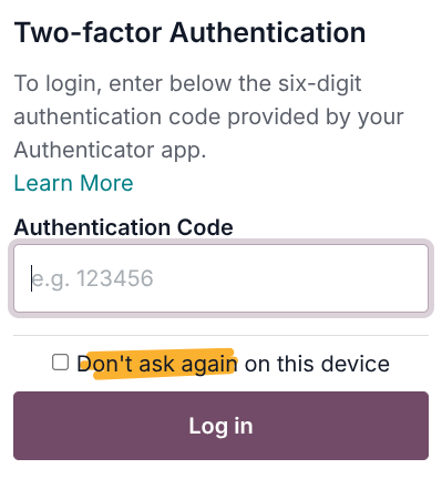 صفحهٔ login با 2fa فعال.