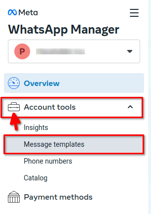 ابزارهای حساب در Business Manager به همراه پیوند مدیریت قالب‌ها برجسته شده‌اند.