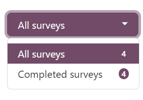 منوی کشویی «All surveys» باز شده در صفحهٔ «See results» اپلیکیشن نظرسنجی‌های Odoo.