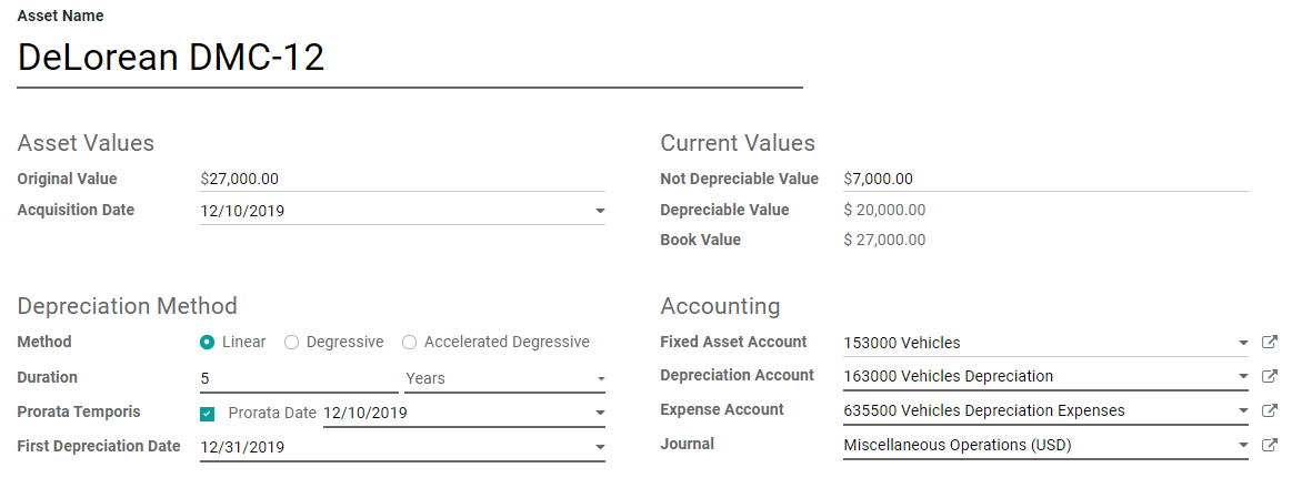 ورودی Asset در حسابداری Odoo