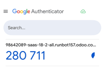 نمای اپ Google authenticator با کد شش‌رقمی برای 2fa.