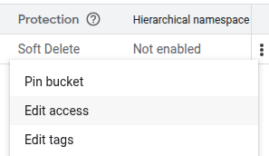 دسترسی به اقدام "Edit access" یک bucket ذخیره‌سازی Google Cloud
