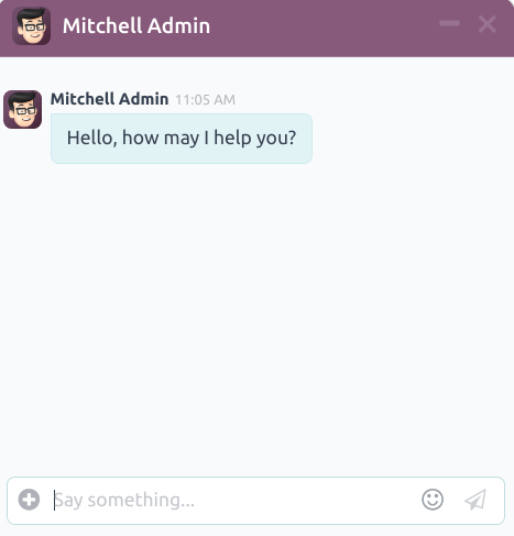 پنجره live chat با یک channel سربرگ بنفش و متن placeholder.