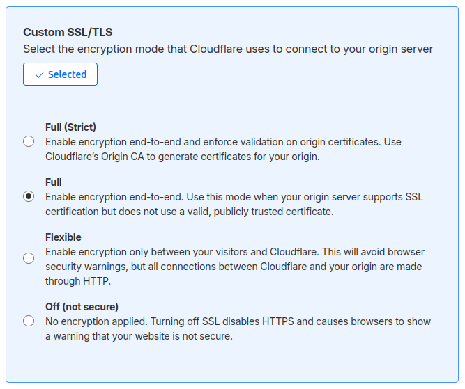 تنظیم حالت encryption روی full در Cloudflare