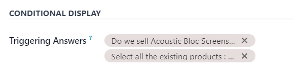 بخش Conditional Display در تب options در اپلیکیشن Odoo Surveys.