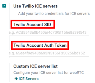 گزینهٔ «Use Twilio ICE servers» را در تنظیمات عمومی Odoo فعال کنید.