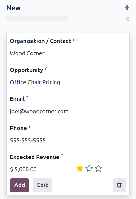 پایپ‌لاین CRM با یک فرصت تازه‌ایجادشده.
