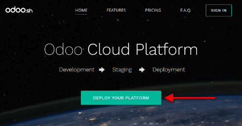 دکمهٔ Deploy your platform در Odoo.sh