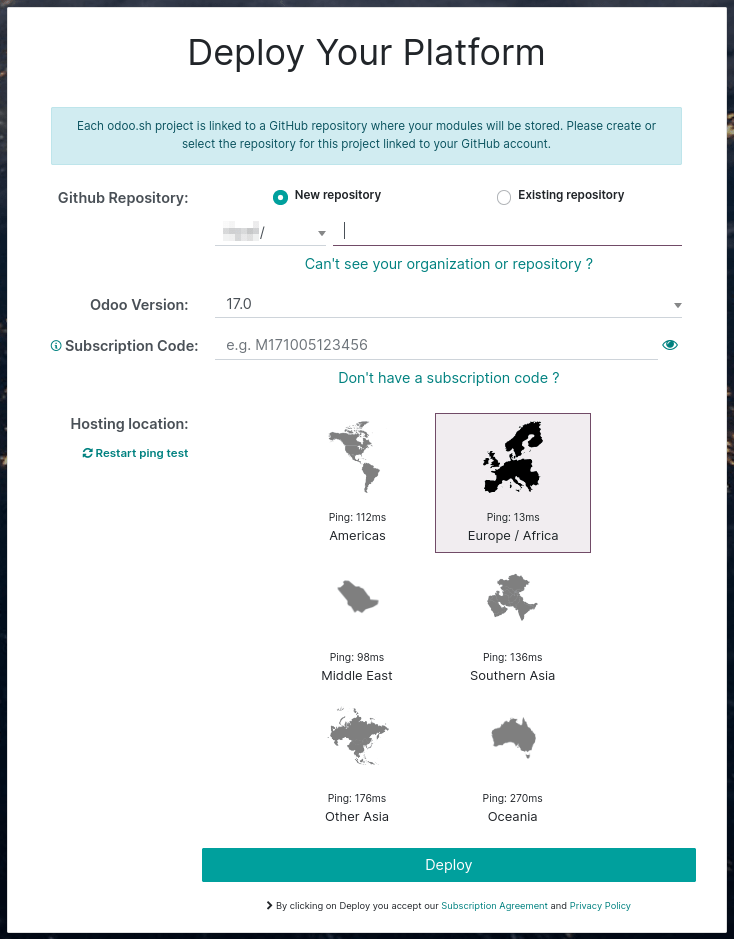 فرم Deploy your platform