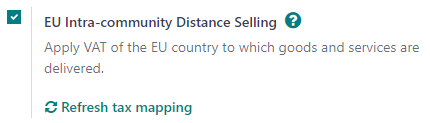 ویژگی EU intra-community Distance Selling در تنظیمات Odoo Accounting