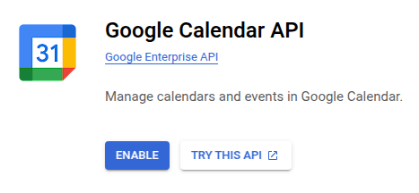 API تقویم Google را فعال کنید.
