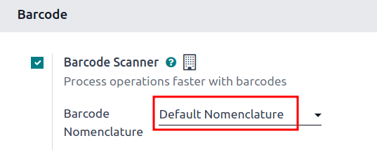 تنظیم بارکد فعال‌شده با انتخاب Default Nomenclature.