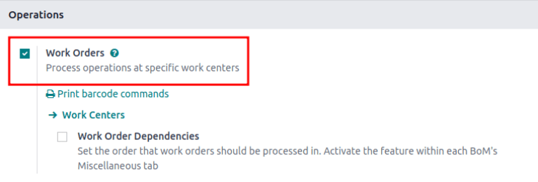 ویژگی "Work Orders" در صفحه تنظیمات.