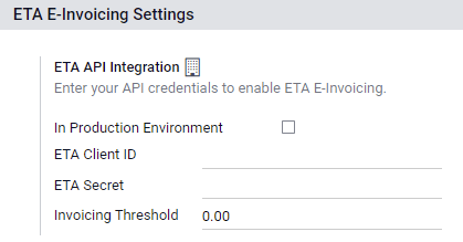 پیکربندی اعتبارنامه‌های ETA E-Invoicing در حسابداری Odoo