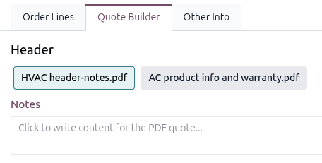 تب Quote Builder با فیلد یادداشت برای سفارشی‌سازی.