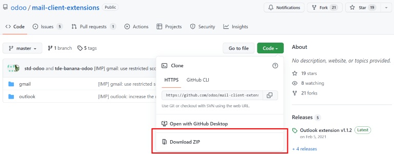 دانلود فایل ZIP از مخزن GitHub Odoo برای Mail Plugins.
