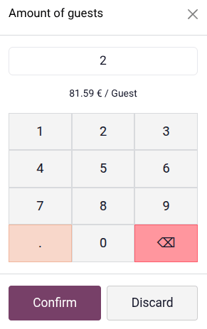 تعداد میهمانان را در POS register وارد کنید.