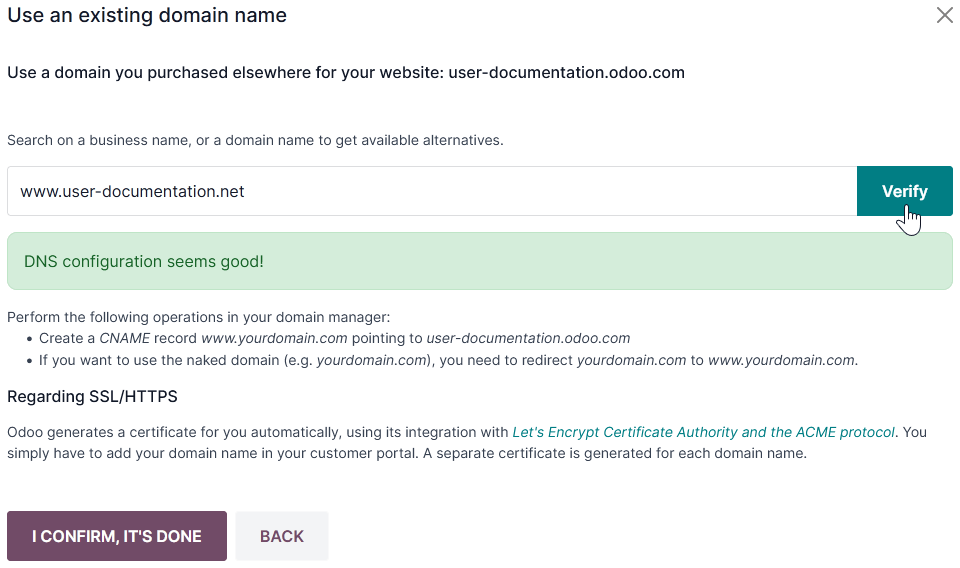 نگاشت یک دامنه name به یک پایگاه داده Odoo Online