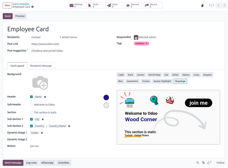 فرم کمپین کارت بازاریابی جدید در کارت بازاریابی Odoo.