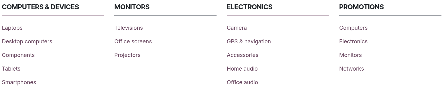Mega منو در navigation bar.