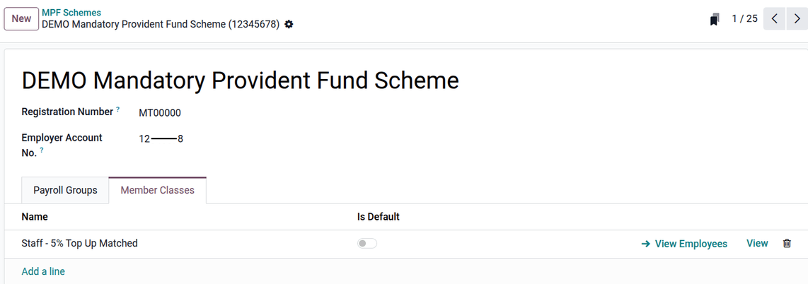 Configuration screen for MPF member classes and voluntary contributions.