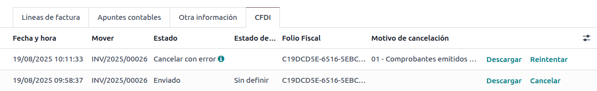 سطر فاکتور لغو‌شده در تب CFDI.