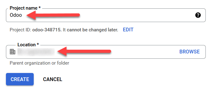 نام پروژه و مکان برای Google OAuth.