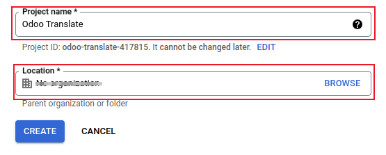 نام پروژه و مکان برای Google OAuth.