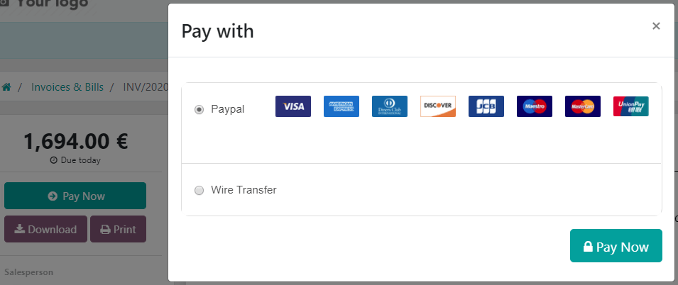 انتخاب ارائه‌دهندهٔ پرداخت پس از کلیک روی "Pay Now"