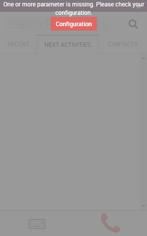 پیام پارامتر گم‌شده در ویجت *Odoo Phone*.
