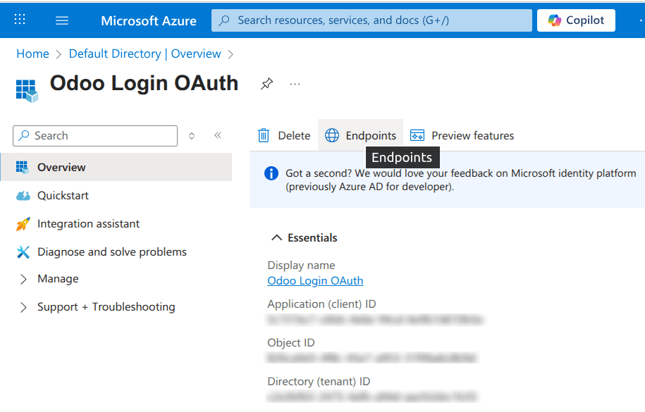 credentials‌های Application ID و OAuth 2.0 authorization endpoint (v2).