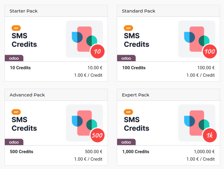 چهار بستهٔ متفاوت اعتبار برای خدمت SMS IAP.