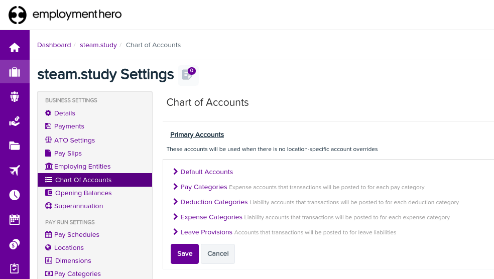 Finding the Employment Hero accounts.