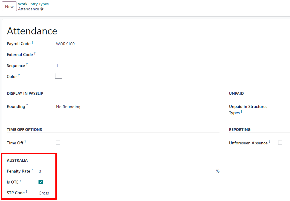 Configuring a work entry type.