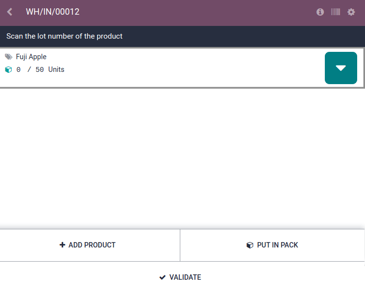اسکن بارکد یک محصول در صفحه برداشت دریافت در اپلیکیشن *Barcode*.