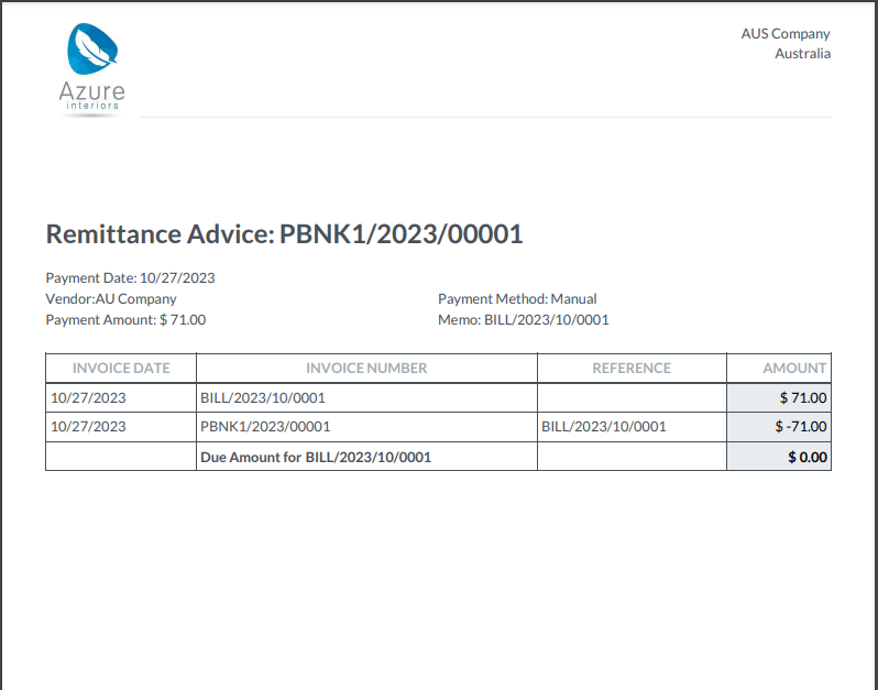 مثال remittance advice