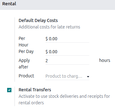 نمونه‌ای از تنظیمات Rental با فعال‌سازی Rental Transfers.