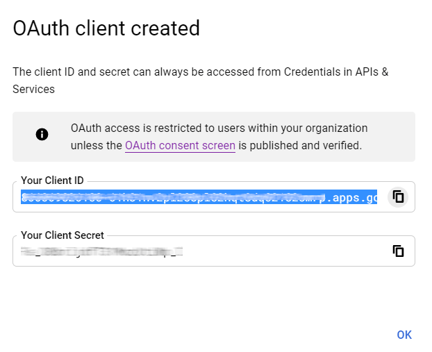 Google OAuth Client ID تولیدشده.