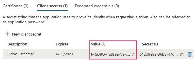 Client Secret Value یا Value در credentials اپ.