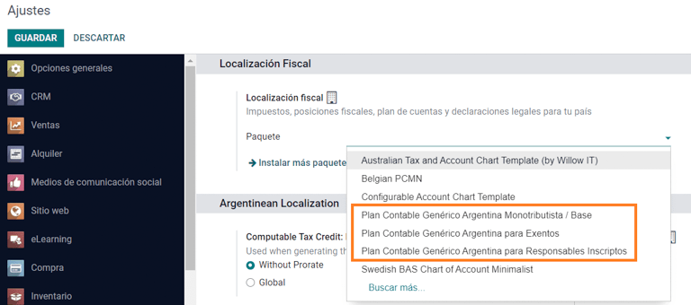 بسته Fiscal Localization را انتخاب کنید.