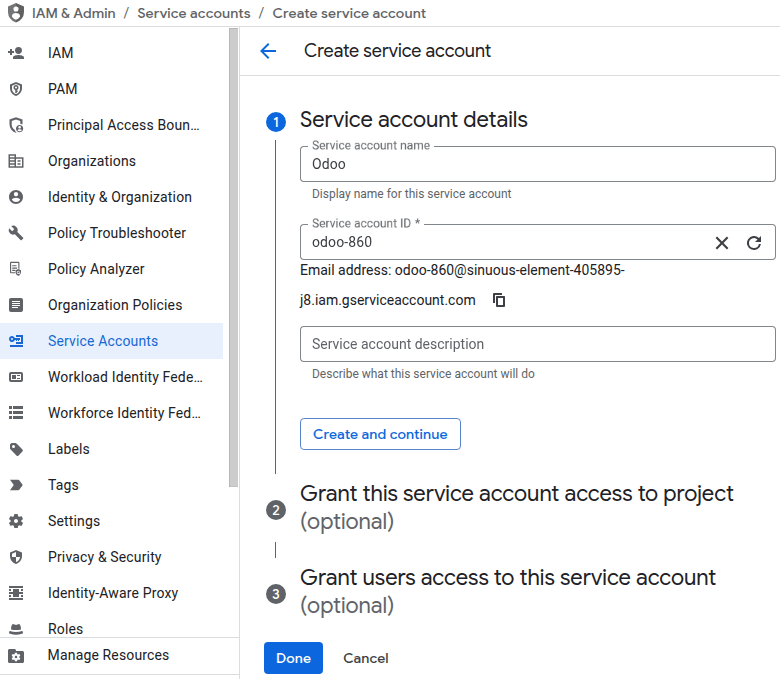 ایجاد یک حساب سرویس Google Cloud