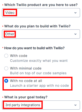 صفحهٔ خوشامدگویی Twilio.