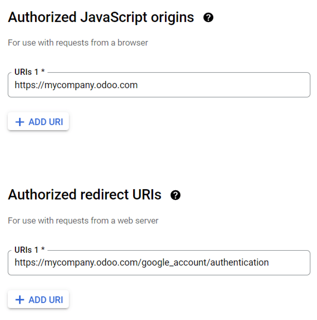 JavaScript origin‌های مجاز و URI‌های هدایت مجاز را اضافه کنید.