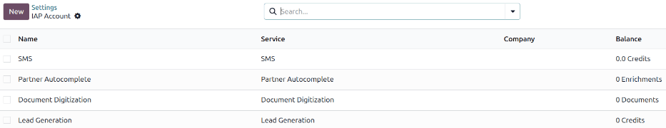 خرید اعتبار در تنظیمات Odoo IAP.