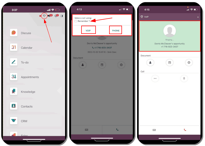 چیدمان ظاهر اپ VoIP روی یک دستگاه موبایل.