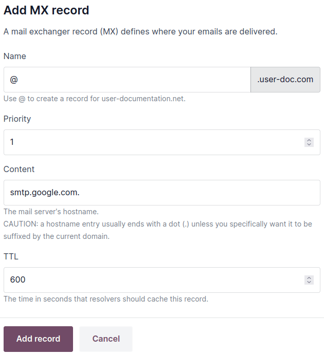 ایجاد یک رکورد MX برای redirect ایمیل‌ها به Gmail