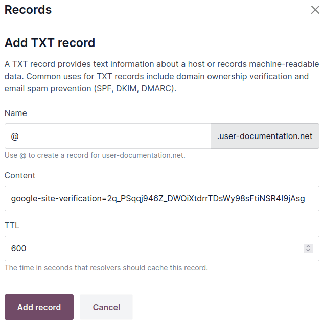 ایجاد یک رکورد TXT برای تأیید مالکیت دامنه name
